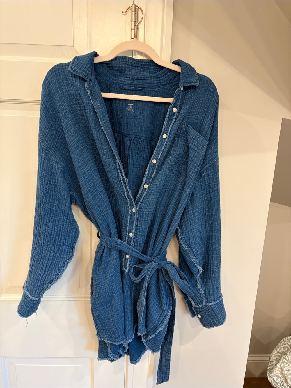 Blue Gauze Button-Up Tie-Waist Romper
